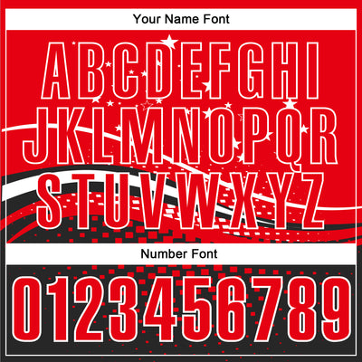 Custom Fire Red Black-White 3D Pattern Design Star And Geometric Shapes Performance Polo Shirt