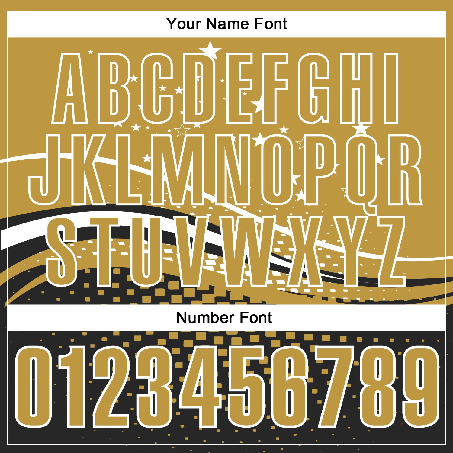 Custom Old Gold Black-White 3D Pattern Design Star And Geometric Shapes Performance Polo Shirt