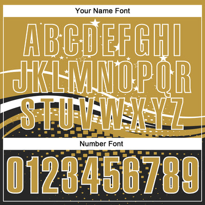 Custom Old Gold Black-White 3D Pattern Design Star And Geometric Shapes Performance Polo Shirt