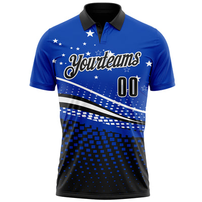 Custom Thunder Blue Black-White 3D Pattern Design Star And Geometric Shapes Performance Polo Shirt
