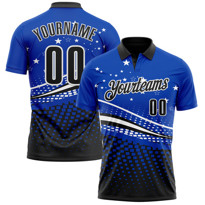 Custom Thunder Blue Black-White 3D Pattern Design Star And Geometric Shapes Performance Polo Shirt