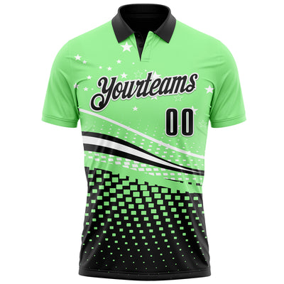 Custom Pea Green Black-White 3D Pattern Design Star And Geometric Shapes Performance Polo Shirt