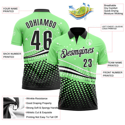 Custom Pea Green Black-White 3D Pattern Design Star And Geometric Shapes Performance Polo Shirt