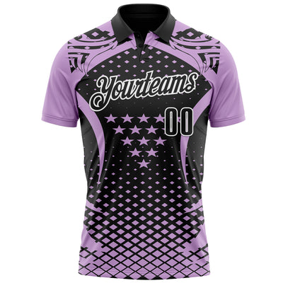 Custom Light Purple Black-White 3D Pattern Design Star And Geometric Shapes Performance Polo Shirt