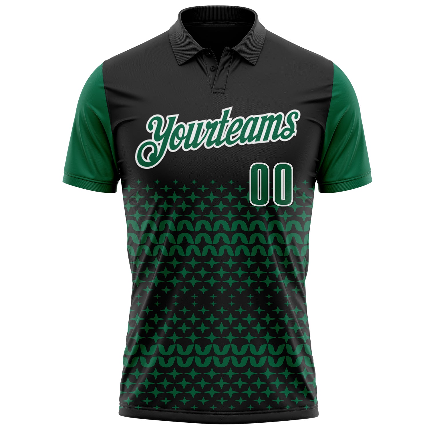 Custom Black Kelly Green-White 3D Pattern Design Star Performance Polo Shirt