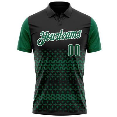 Custom Black Kelly Green-White 3D Pattern Design Star Performance Polo Shirt