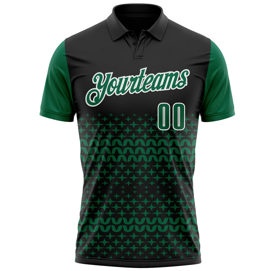 Custom Black Kelly Green-White 3D Pattern Design Star Performance Polo Shirt