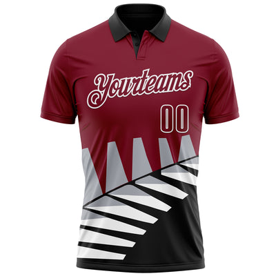 Custom Crimson Black Gray-White 3D Pattern Design Geometric Shapes Performance Polo Shirt