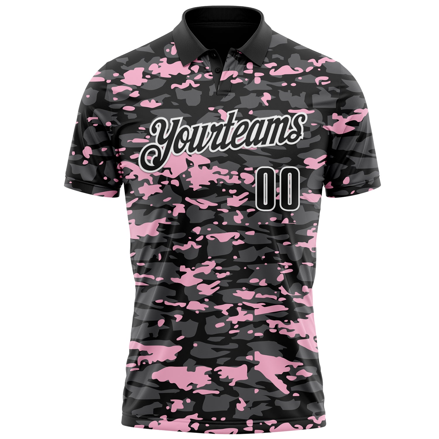 Custom Black Steel Gray Light Pink-White 3D Pattern Design Splash Performance Polo Shirt