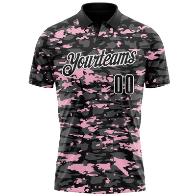 Custom Black Steel Gray Light Pink-White 3D Pattern Design Splash Performance Polo Shirt