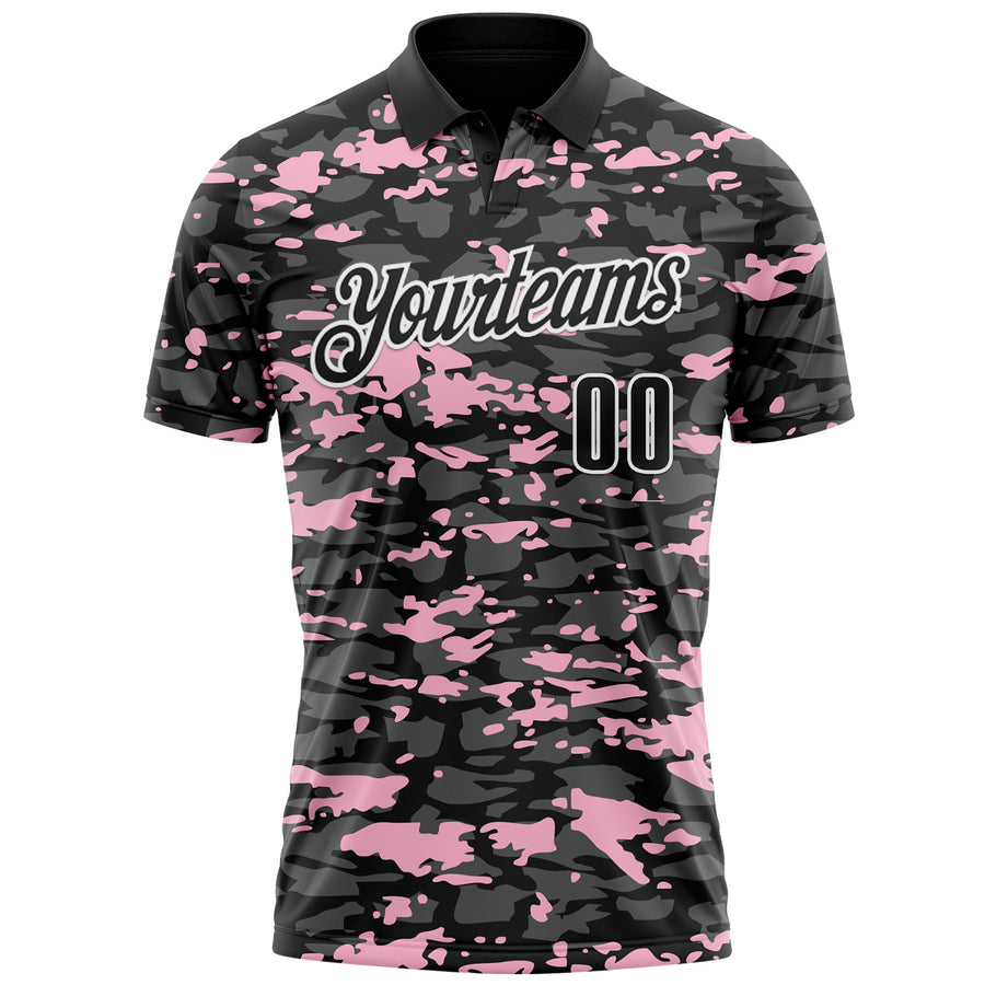 Custom Black Steel Gray Light Pink-White 3D Pattern Design Splash Performance Polo Shirt