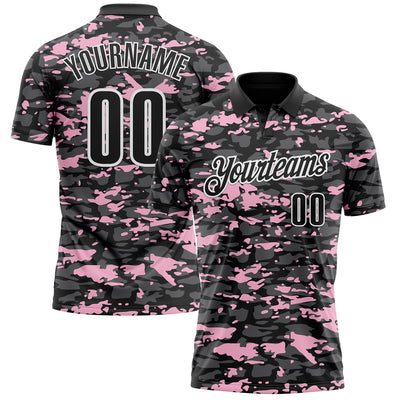 Custom Black Steel Gray Light Pink-White 3D Pattern Design Splash Performance Polo Shirt