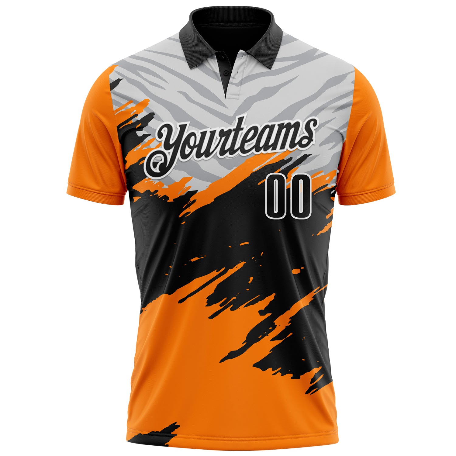 Custom Bay Orange Black Gray-White 3D Pattern Design Splash Performance Polo Shirt