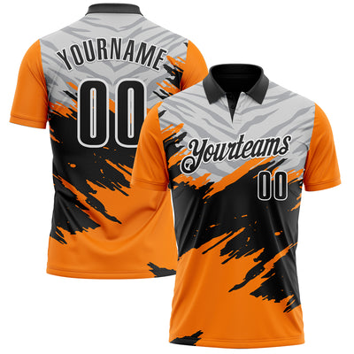 Custom Bay Orange Black Gray-White 3D Pattern Design Splash Performance Polo Shirt