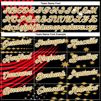 Custom Black Old Gold Fire Red-White 3D Pattern Design Star And Geometric Shapes Performance Polo Shirt