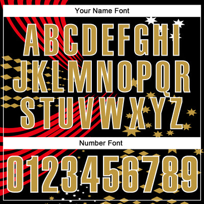 Custom Black Old Gold Fire Red-White 3D Pattern Design Star And Geometric Shapes Performance Polo Shirt