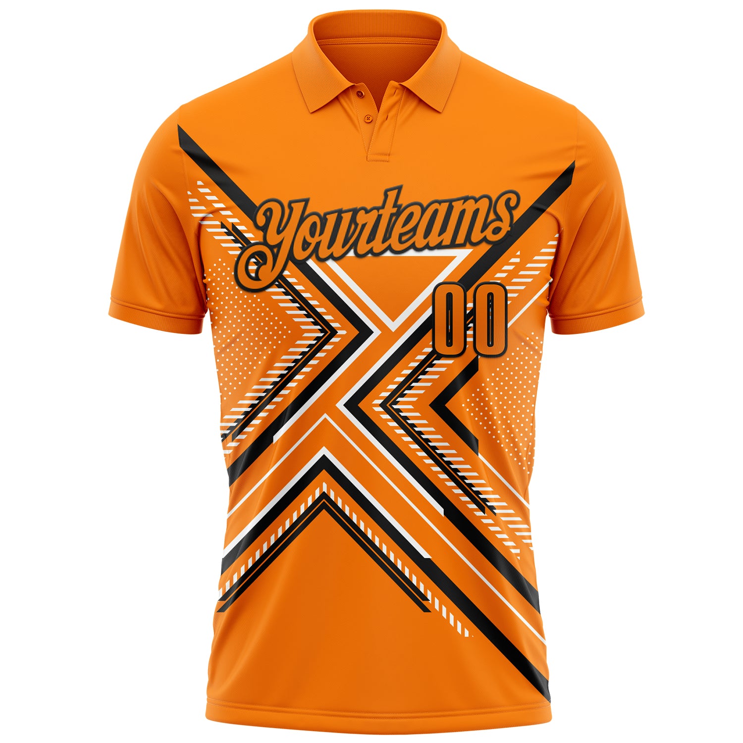 Custom Bay Orange Black-White 3D Pattern Design Geometric Shapes Performance Polo Shirt