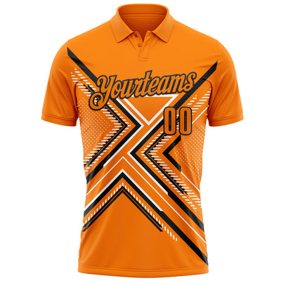 Custom Bay Orange Black-White 3D Pattern Design Geometric Shapes Performance Polo Shirt