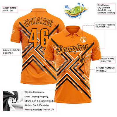 Custom Bay Orange Black-White 3D Pattern Design Geometric Shapes Performance Polo Shirt