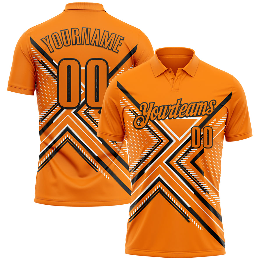 Custom Bay Orange Black-White 3D Pattern Design Geometric Shapes Performance Polo Shirt