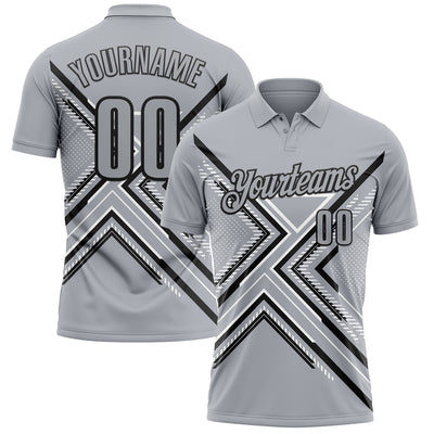 Custom Gray Black-White 3D Pattern Design Geometric Shapes Performance Polo Shirt