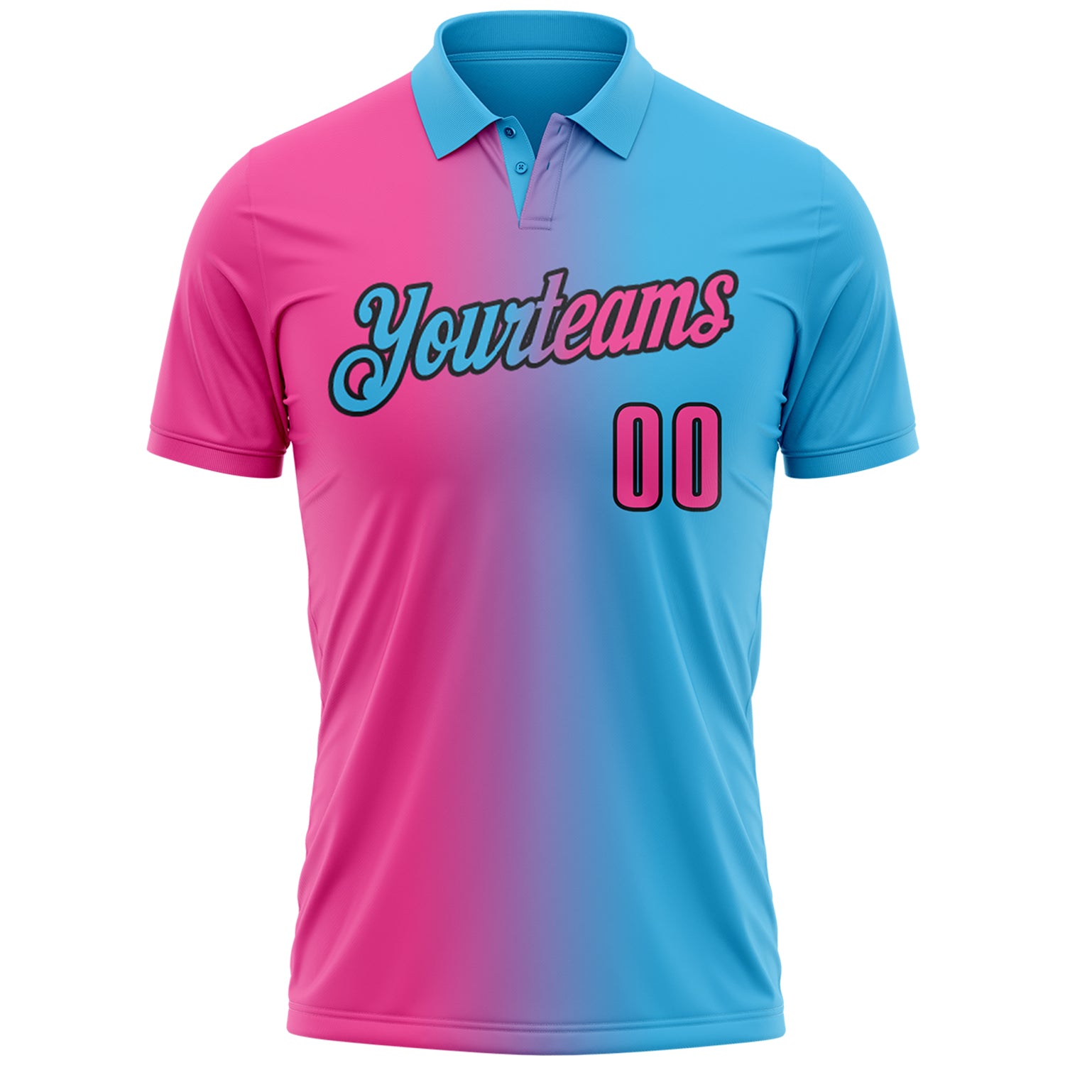 Custom Sky Blue Pink-Black 3D Gradient Fashion Performance Polo Shirt