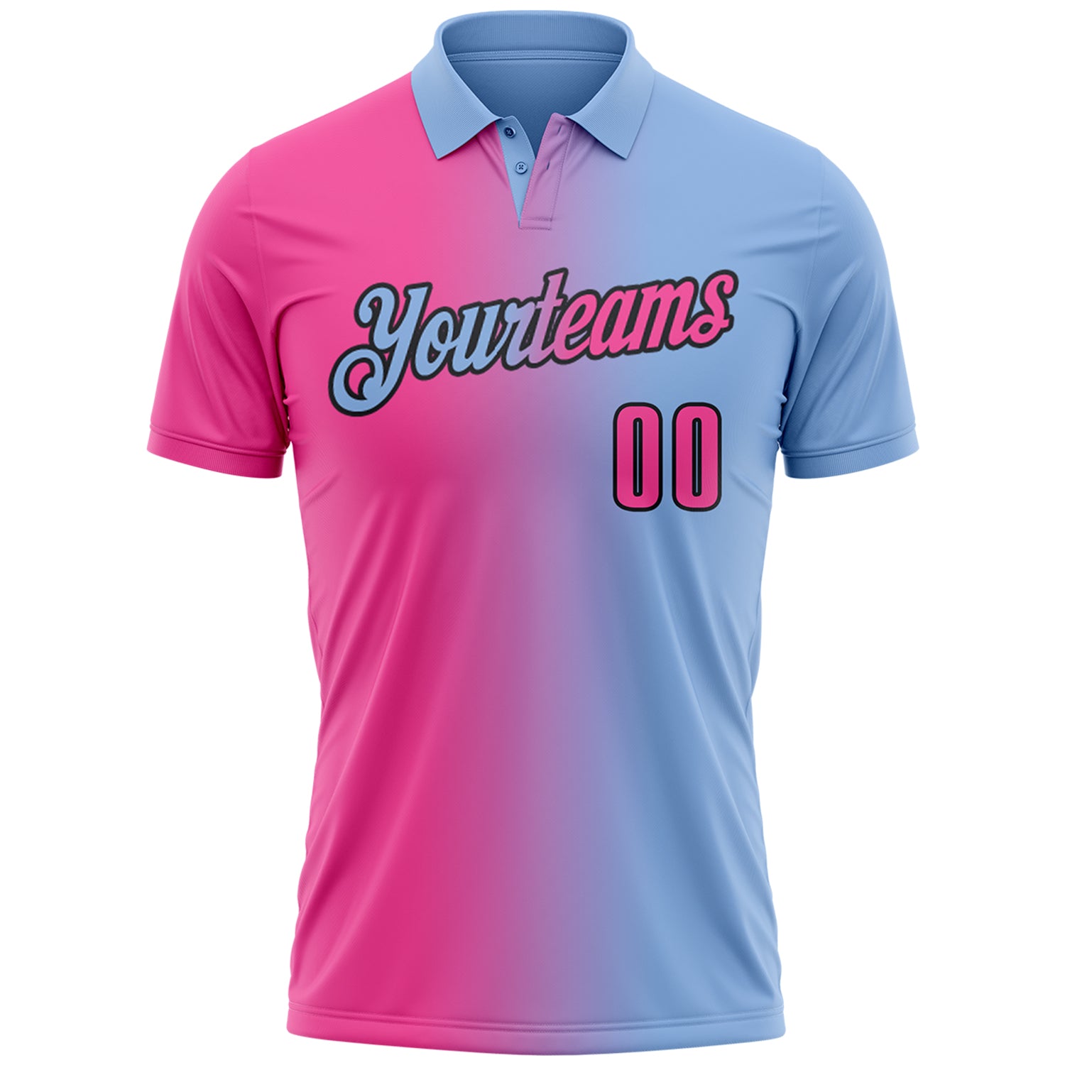 Custom Light Blue Pink-Black 3D Gradient Fashion Performance Polo Shirt