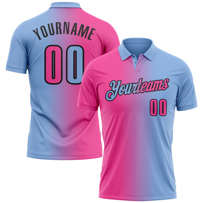 Custom Light Blue Pink-Black 3D Gradient Fashion Performance Polo Shirt
