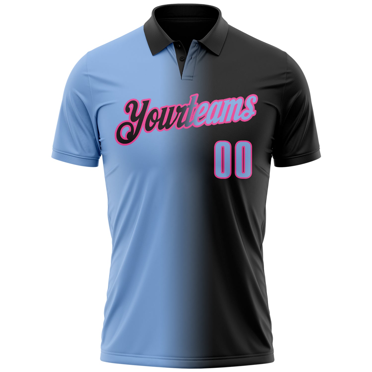Custom Black Light Blue-Pink 3D Gradient Fashion Performance Polo Shirt