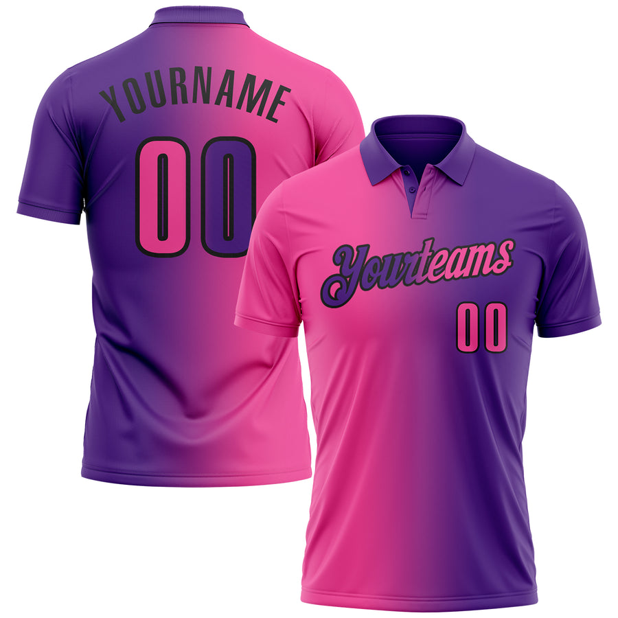 Custom Purple Pink-Black 3D Gradient Fashion Performance Polo Shirt