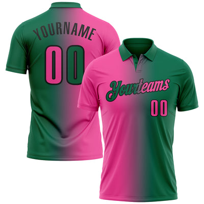 Custom Kelly Green Pink-Black 3D Gradient Fashion Performance Polo Shirt
