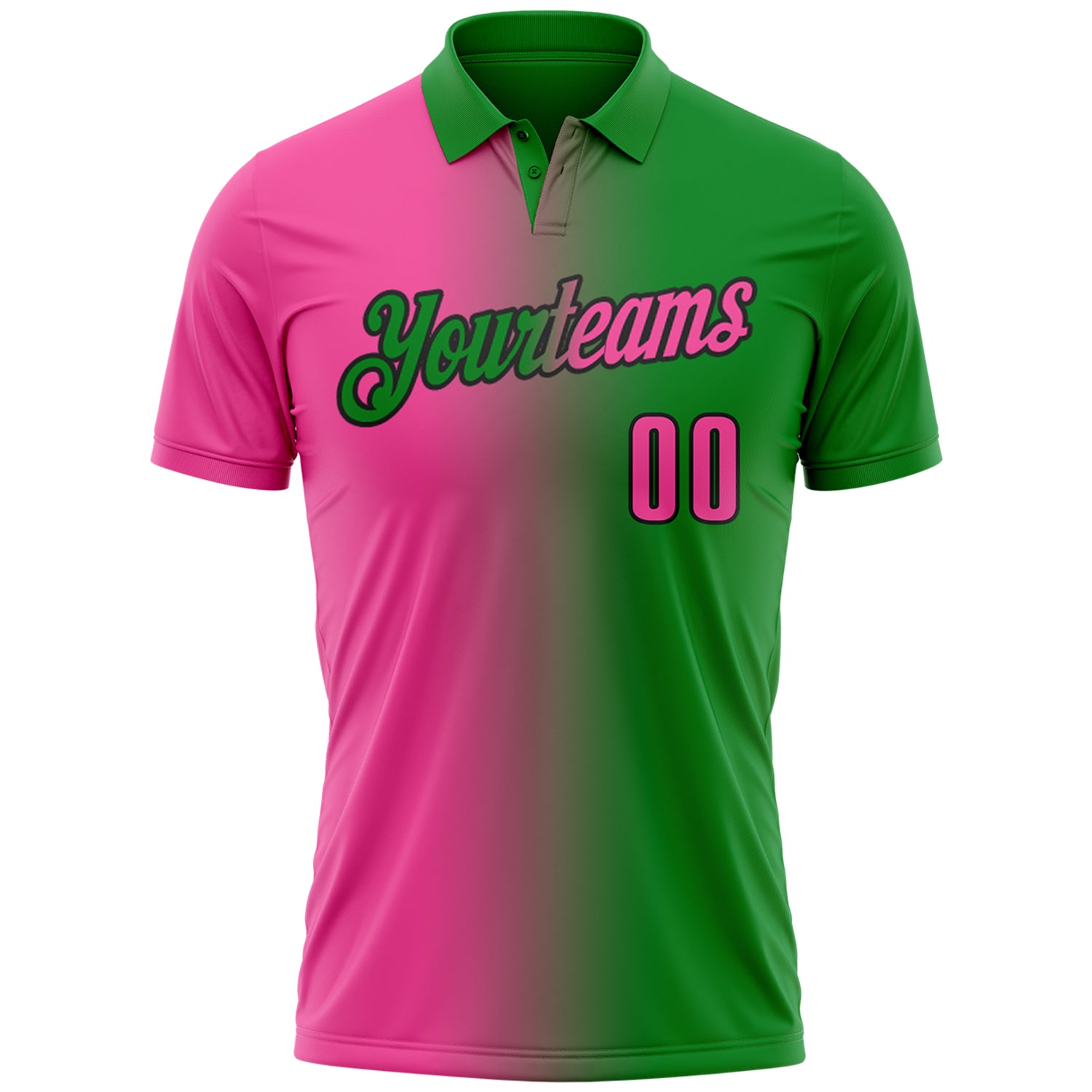 Custom Grass Green Pink-Black 3D Gradient Fashion Performance Polo Shirt