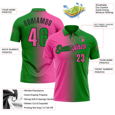 Custom Grass Green Pink-Black 3D Gradient Fashion Performance Polo Shirt