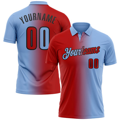 Custom Light Blue Red-Black 3D Gradient Fashion Performance Polo Shirt