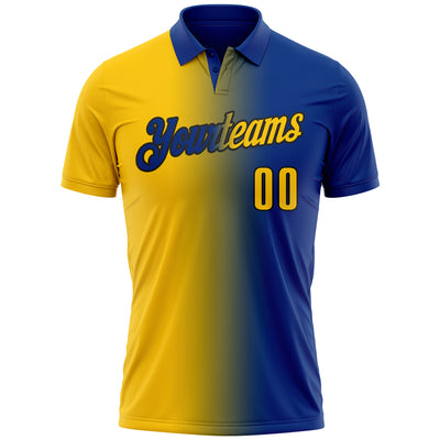 Custom Royal Yellow-Black 3D Gradient Fashion Performance Polo Shirt