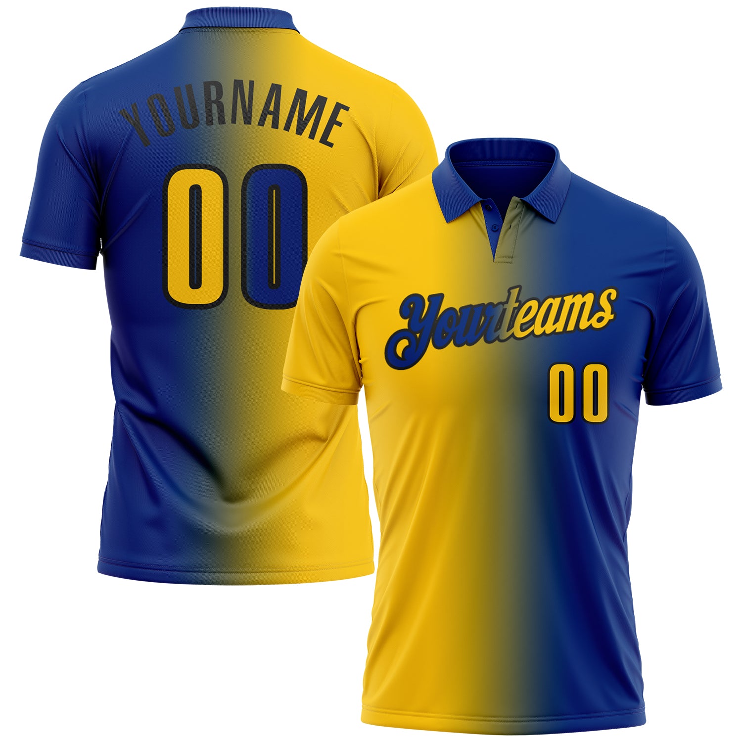 Custom Royal Yellow-Black 3D Gradient Fashion Performance Polo Shirt