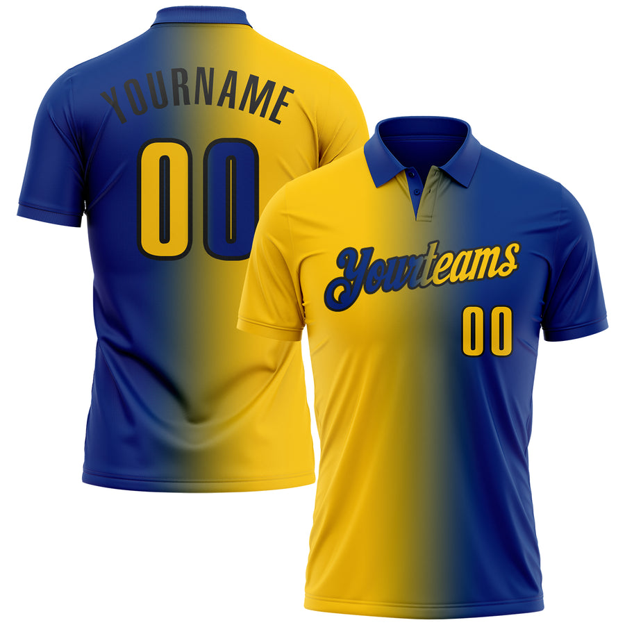 Custom Royal Yellow-Black 3D Gradient Fashion Performance Polo Shirt
