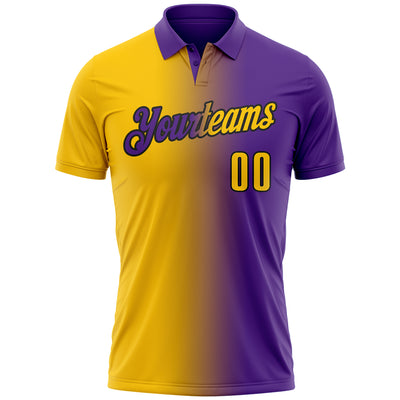 Custom Purple Yellow-Black 3D Gradient Fashion Performance Polo Shirt