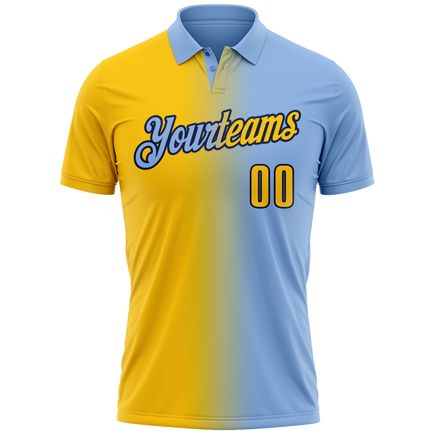 Custom Light Blue Yellow-Navy 3D Gradient Fashion Performance Polo Shirt