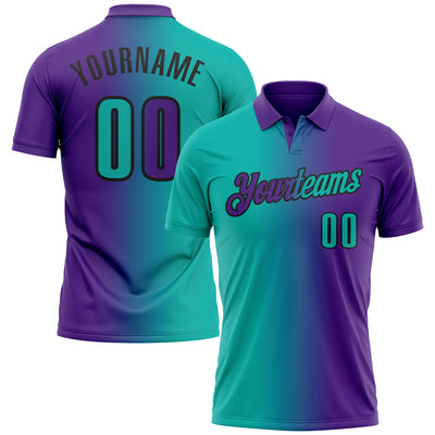 Custom Purple Aqua-Black 3D Gradient Fashion Performance Polo Shirt