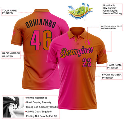 Custom Texas Orange Hot Pink-Black 3D Gradient Fashion Performance Polo Shirt