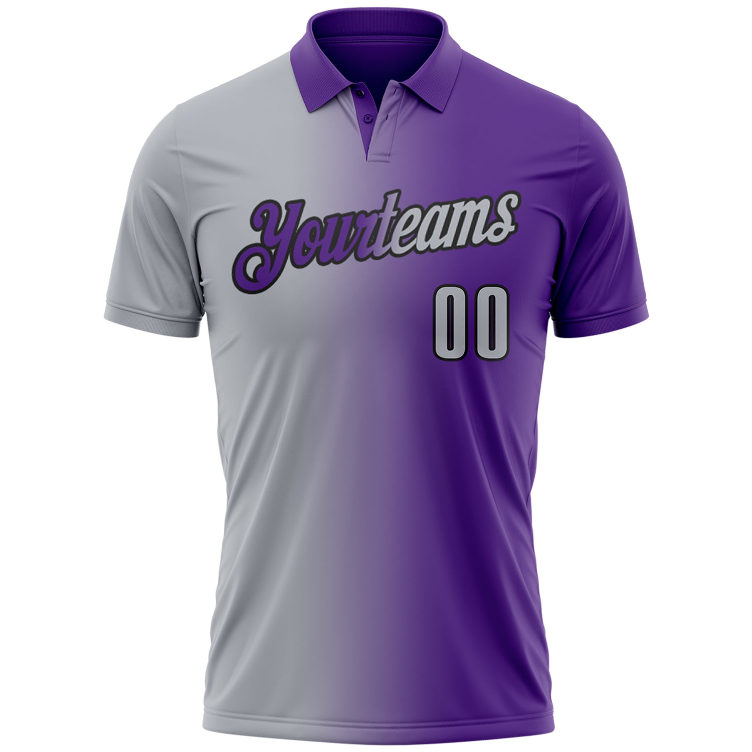 Custom Purple Gray-Black 3D Gradient Fashion Performance Polo Shirt