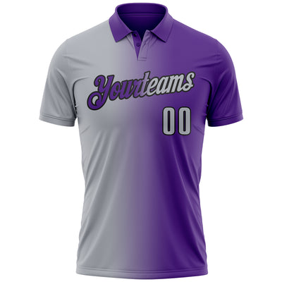Custom Purple Gray-Black 3D Gradient Fashion Performance Polo Shirt