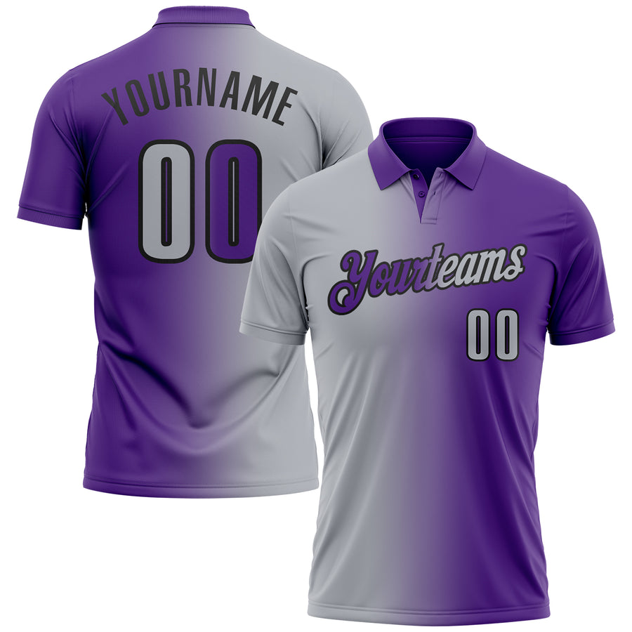 Custom Purple Gray-Black 3D Gradient Fashion Performance Polo Shirt