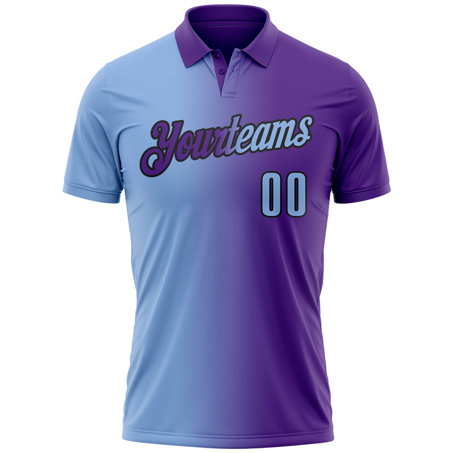 Custom Purple Light Blue-Black 3D Gradient Fashion Performance Polo Shirt