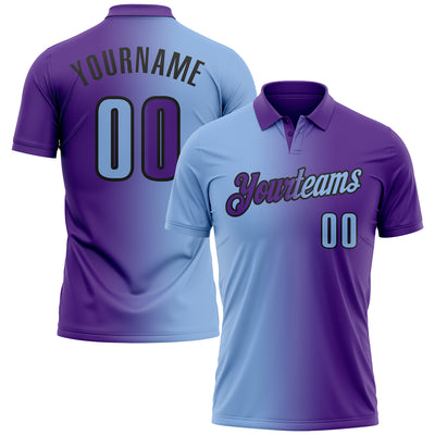 Custom Purple Light Blue-Black 3D Gradient Fashion Performance Polo Shirt