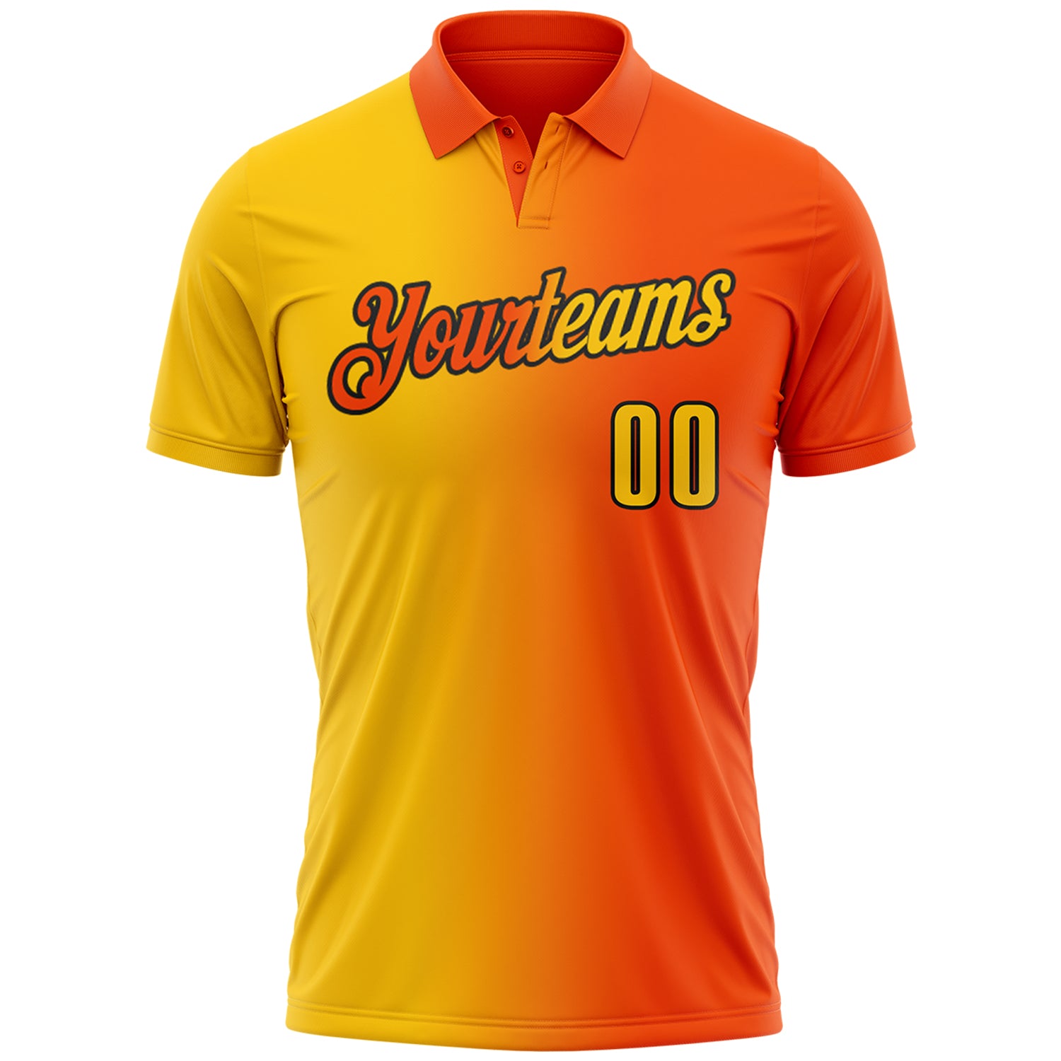 Custom Orange Yellow-Black 3D Gradient Fashion Performance Polo Shirt