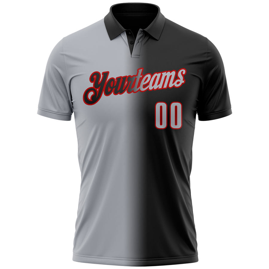 Custom Black Gray-Red 3D Gradient Fashion Performance Polo Shirt