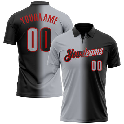 Custom Black Gray-Red 3D Gradient Fashion Performance Polo Shirt
