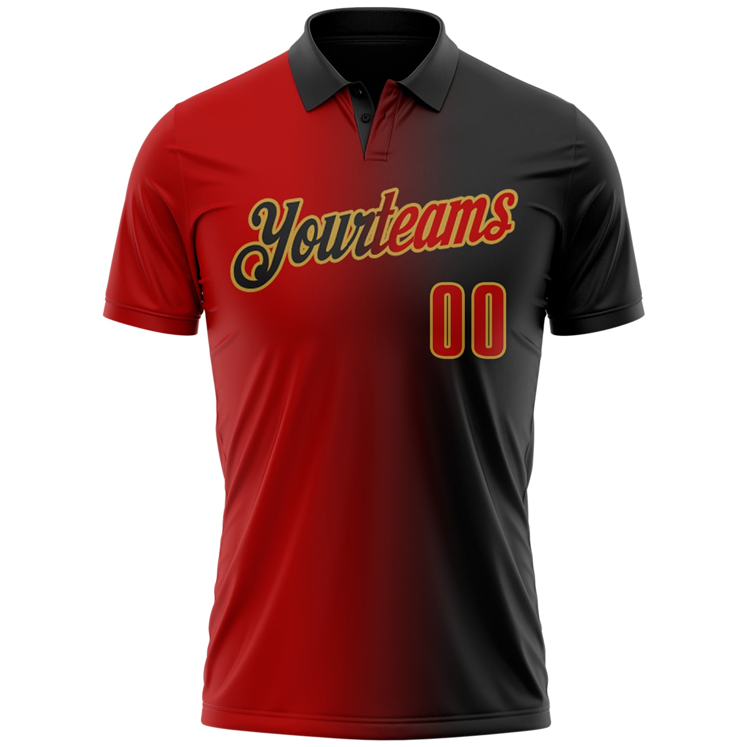 Custom Black Red-Old Gold 3D Gradient Fashion Performance Polo Shirt
